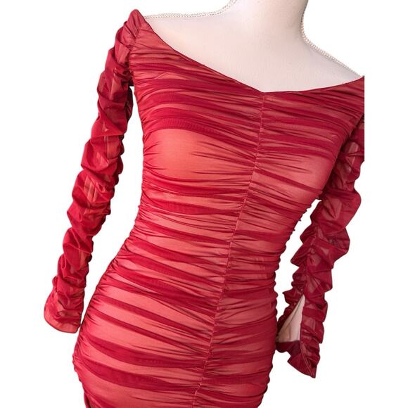 HOUSE OF CB Wine Stretch Tulle Dress Size XS - Picture 5 of 12